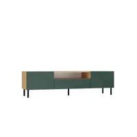 cami - meuble tv bas style glamour - 1 tiroir + 2 portes - l 160 cm - pieds en métal - façades à lamelles - vert