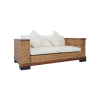 canapé fixe 2 places  canapé scandinave sofa avec coussins marron rotin naturel meuble pro frco55331