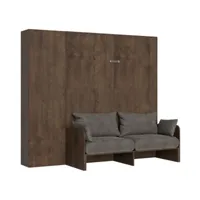 armoire lit 120x190 avec canapé et colonne de rangement bois noyer kanto-couleur microfibre 33