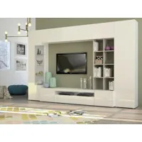 meuble mural iago, ensemble de salon meuble tv, meuble de salon polyvalent, 100% made in italy, cm 290x40h192, blanc brillant et ciment 8052773604390
