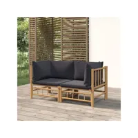 canapés d'angle de jardin avec coussins gris foncé 2 pcs canapé relax - banc de jardin bambou meuble pro frco83073