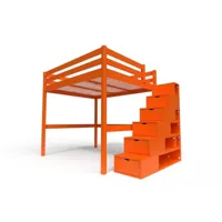 lit mezzanine bois avec escalier cube sylvia 160x200  orange cube160-o