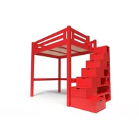 lit mezzanine adulte bois + escalier cube hauteur réglable alpage 160x200  rouge alpag160cub-red