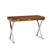 finebuy table de bureau petit 120x55x78 cm bois massif et métal bureau informatique  table pour ordinateur simple avec rangement  table pc moderne marron avec tiroir