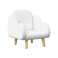 fauteuil enfant design scandinave nuage - piètement pp aspect bois clair tissu polaire blanc
