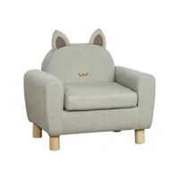 fauteuil enfant design scandinave chat accoudoirs assise dossier garnissage mousse haute densité piètement bois eucalyptus tissu gris