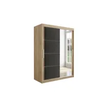 armoire de chambre tapila 2 avec tiroirs sonoma/graphite 150 avec 2 portes coulissantes style contemporain penderie avec étagères