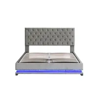 lit coffre lit adulte 140x200 cm lit capitonné avec bande lumineuse led tête de lit réglable gris