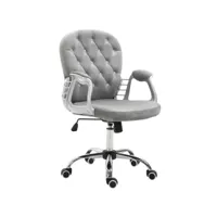 homcom fauteuil chaise de bureau style contemporain hauteur réglable roulettes pivotant velours 60 x 61 x 95-105 cm gris