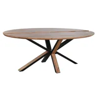 table à manger, table repas ovale en bois d'acacia coloris naturel - longueur 200 x profondeur 100 x hauteur 80 cm