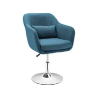 fauteuil lounge design grand confort coussins lombaires hauteur réglable pivotant 360° piètement métal chromé lin bleu canard