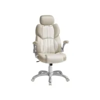 chaise de bureau, fauteuil gamer ergonomique, siège, mécanisme à bascule, accoudoirs pliables, roulettes auto-bloquantes, hauteur réglable, chaise e-sport, blanc crème