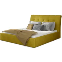 lit capitonné avec rangement tissu doux jaune olive klein - 4 tailles-couchage 140x200 cm