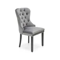 chaise capitonnée en velours gris avec pieds noirs en bois massif berenice 209
