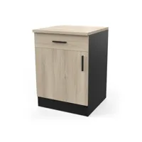 meuble bas 1 tiroir 1 porte 60 cm origan noir et bois - naturel