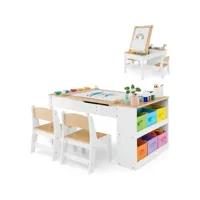 giantex table enfant 3 ans+ 2 chaises-plateau relevable-table d'activité-6 bacs de rangement-5 pots à peinture-naturel