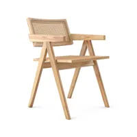 chaise de salle à manger en rotin canné - avec accoudoirs - kane bois naturel