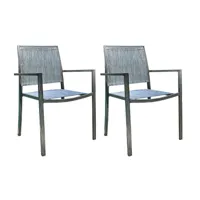 lot de 2 fauteuils de jardin en aluminium et textilène empilable aspect teck gris santorin - jardiline