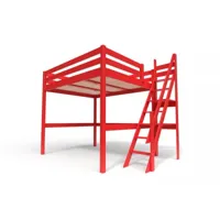 lit mezzanine bois avec escalier de meunier sylvia 160x200  rouge 1160-red