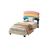 lit cabane lit enfant lit rembourré avec sommier à lattes lit en cuir pu forme arc-en-ciel lit 90x200 cm blanc