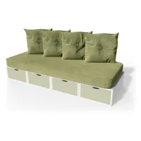 banquette cube 200 cm + futon + coussins  blanc,moka banq200s-lbmo