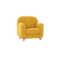 fauteuil enfant scandinave en tissu effet velours jaune moutarde et bois clair norkid