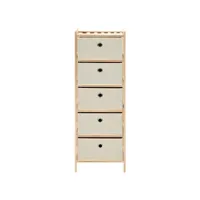 armoire de rangement, étagère de rangement 5 paniers tissu bois de cèdre beige pks15692 meuble pro