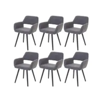 lot de 6 chaises de salle à manger hwc-a50 ii, chaise de cuisine, design rétro années 50 ~ textile, gris, pieds foncés