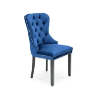 chaise capitonnée en velours bleu avec pieds noirs en bois massif berenice 209
