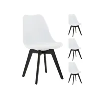 lot de 4 chaises de salle à manger rouen, chaises de cuisine en plastique noir et blanc avec coussin d'assise