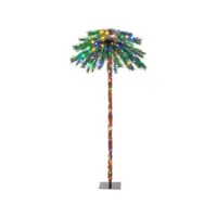 palmier artificiel de 183 cm, 64 branches en pvc et 210 lumières led à 4 couleurs, arbre de pré-éclairé pour noël, arbre de décoration de noël pour maison, bureau et carnaval