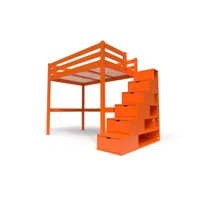 lit mezzanine bois avec escalier cube sylvia 120x200 orange cube120-o
