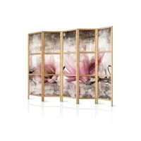 paravent japonais 5 panneaux séparateur de pièce impression sur toile intissée - magnolias rétro ii 225x171 cm 11_0012633