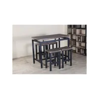 ensemble table haute, bar + 4 tabourets nimes. set moderne type industriel, bois et métal.