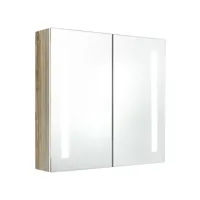 armoire de salle de bain à miroir led blanc et chêne 62x14x60cm