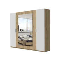 armoire placard meuble de rangement coloris imitation chêne poutre/blanc - longueur 225 x hauteur 210 x profondeur 58 cm