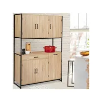 buffet de cuisine 120 cm detroit meuble 6 portes design industriel + tiroir