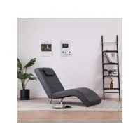 chaise longue  bain de soleil transat avec oreiller gris similicuir daim meuble pro frco63339