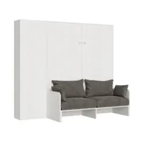 armoire lit 160x190 avec canapé et colonne de rangement bois blanc kanto-couleur microfibre 31