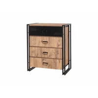 commode 4 tiroirs style industriel bois chêne clair et métal noir dukita 90cm