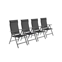 songmics lot de 4 chaises de jardin pliables, sièges d'extérieur, cadre en aluminium robuste, dossier réglable sur 8 positions, charge 150 kg, noir