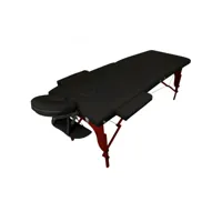 table de massage pliante 2 zones en bois foncé avec panneau reiki + accessoires et housse de transport - noir