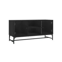 meuble tv, banc tv, meuble de rangement avec portes en verre noir 102x37x50 cm pwfn90822