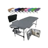 table de massage pliante 2 zones en aluminium + accessoires et housse de transport - gris egk753