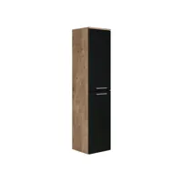 armoire de rangement de saturnus hauteur 130cm chene chataignier avec noir mat - meuble de rangement haut placard armoire colonne