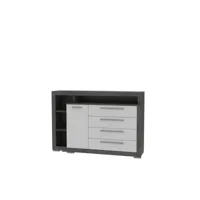 commode 4 tiroirs 1 porte - blanc et beton gris fonce - l 161,8 x p 42 x h 107,4 cm - julietta crmk35lc272