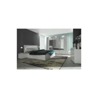 chambre à coucher complète panarea + led. lit + garde robe + chevets + commode. coloris blanc, finition chrome.