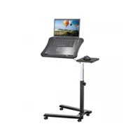 table roulante pour ordinateur portable, plateau inclinable hauteur ajustable laptop support de souris séparé, noir et argent ; finitions bois design