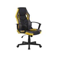 fauteuil de bureau gaming chaise gamer sur roulettes en synthétique et maille noir et jaune bur10618