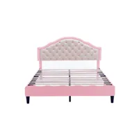 lit cabane enfant capitonné avec dossier lit fille en cuir pu lit double 140x200 cm rose